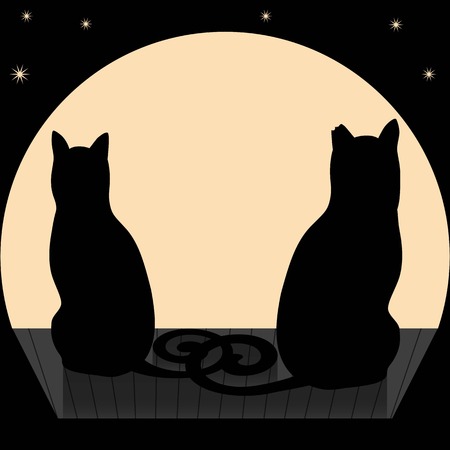 Vector illustration of two cats on a roofのイラスト素材