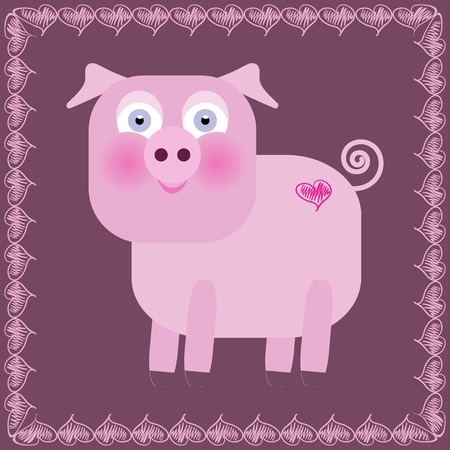 Cute pig cartoon in frame - vector illustrationのイラスト素材