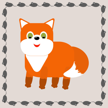 Cute fox cartoon in frame - vector illustrationのイラスト素材
