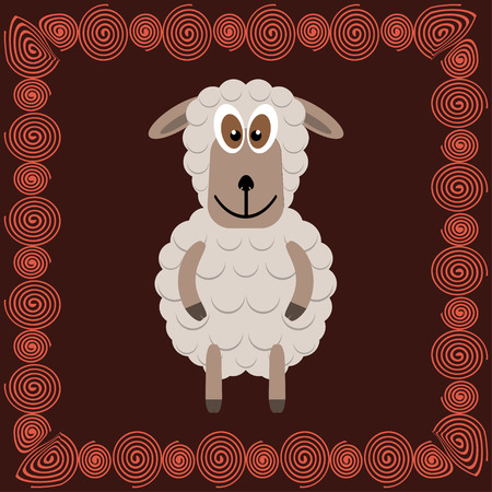 Cute sheep cartoon in frame - vector illustrationのイラスト素材