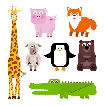 Set of cute cartoon animals - vector illustretionのイラスト素材