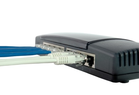 Internet hub with rj45 cables. Isolated on white background.