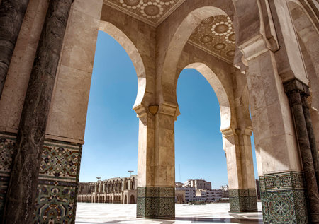 Casablanca, Morocco - March 12, 2016 - Arches of Hassan II Mosqueのeditorial素材