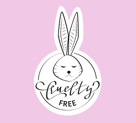 Cruelty free concept logo design with rabbit. Not tested on animals icon. Vector stock illustrationのイラスト素材