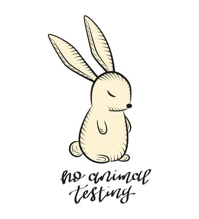 Cruelty free concept design with rabbit. No animal testing lettering. Vector stock illustrationのイラスト素材