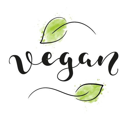 Vegan lettering for banner, label, packaging. Black text isolated on white background. Vector stock illustration.のイラスト素材