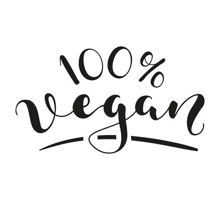 100% Vegan lettering. Black text isolated on white background. Vector stock illustration.のイラスト素材