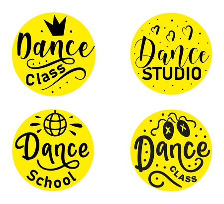 Vector dance studio logo. Dance flat emblem set isolated on white background. Stock illustration.のイラスト素材