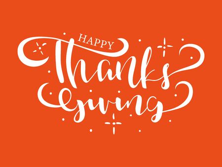 Thanksgiving Calligraphy Text. Vector stock illustration. Lettering on red backgroundのイラスト素材