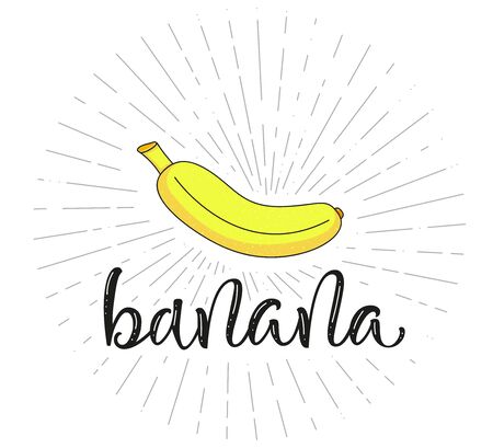 Banana. Fruit symbol for farm market menu. Healthy food design. Vector stock illustration. Letteringのイラスト素材