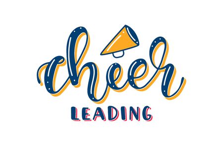 Cheerleading - Colored Lettering with Megaphone. Vector stock illustration isolated on white background.のイラスト素材