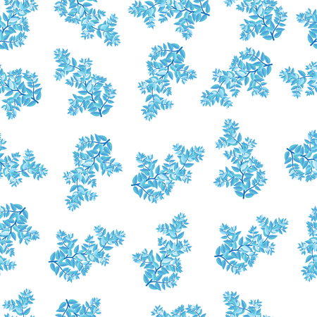 sky blue color small leaf pattern in white background. Seamless pattern contains branches with small leaf in sky color with white background.のイラスト素材