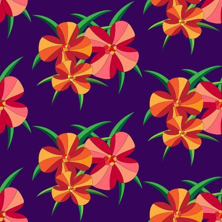 seamless pattern with large scale of flower and leaf in violet colorのイラスト素材