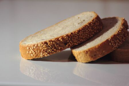 sliced bread on the counterの写真素材