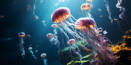 Bright colored jellyfish underwaterの素材