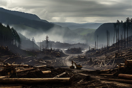 Deforestation and forest degradation, destroying the environmentの素材