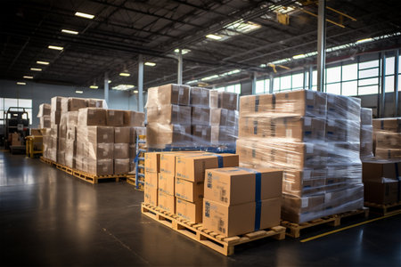 Interior of a modern large logistics warehouseの素材