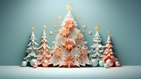 Christmas tree paper cut art in pastel colorsの素材