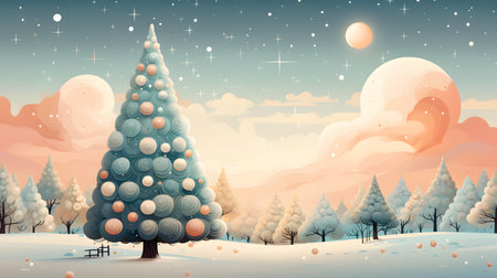 Christmas winter forest card in pastel colorsの素材