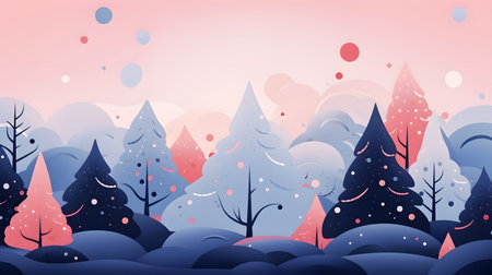 Christmas winter pink and blue forest, new year cardの素材