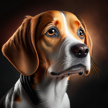 Portrait of a Beagle dog on a dark background. Digital painting.の素材