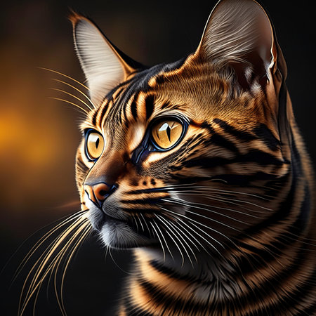 Bengal cat on a dark background. 3D illustration.の素材