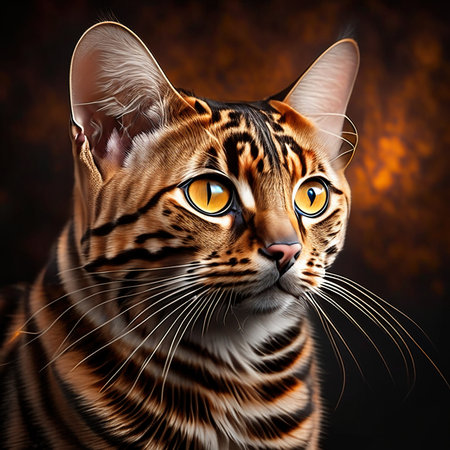 Bengal cat with big eyes on a dark background. 3d renderingの素材
