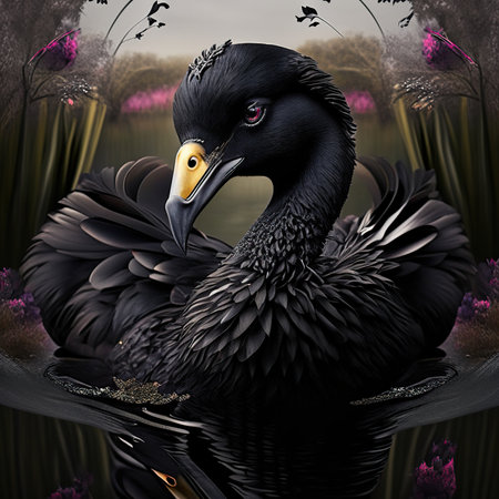 3D rendering of a Black Cormorant on a pond.の素材