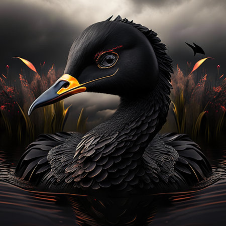 Black Cormorant in the swamp. 3D render illustration.の素材