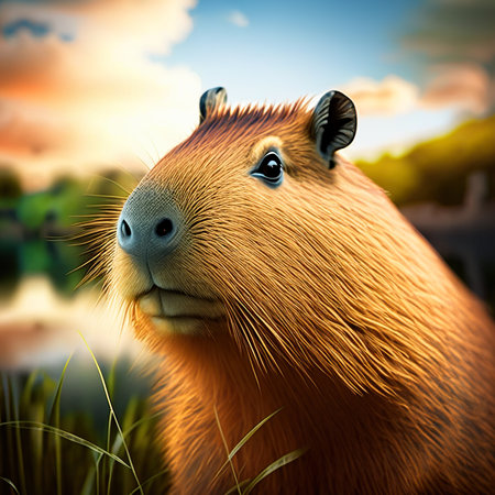 Capybara (Myocastor coypus) in the grassの素材
