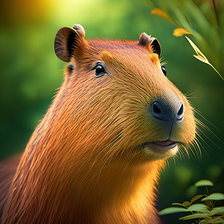 Capybara in the forest. 3D illustration of a wild animal.の素材