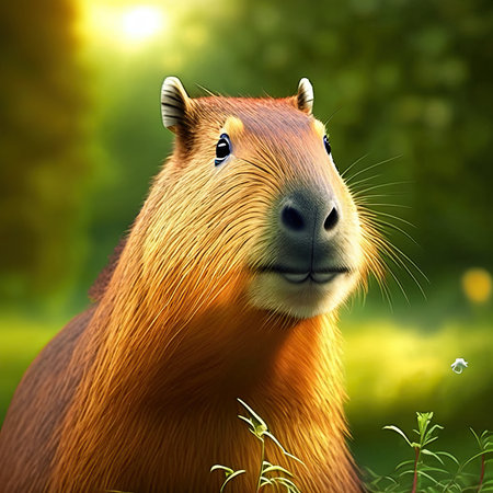 Capybara in the forest. 3D render. Digital illustration.の素材