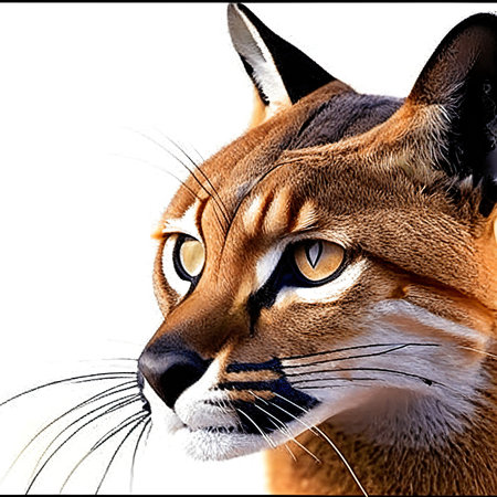 Portrait of a beautiful caracal in front of a white backgroundの素材