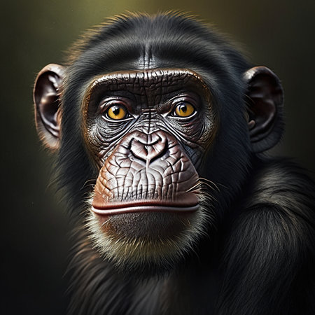 Portrait of a chimpanzee on dark background. 3d illustration.の素材