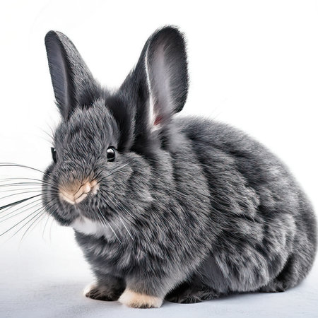 Gray rabbit isolated on white background. Studio shot. Animal theme.の素材