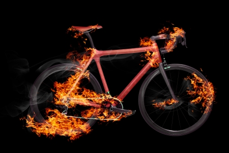 Bike in fire on black backgroundの写真素材