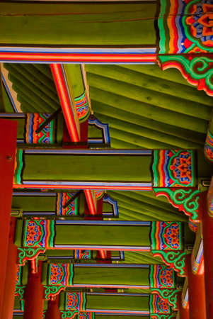 Traditional Korean building roof shoot made from insideの写真素材