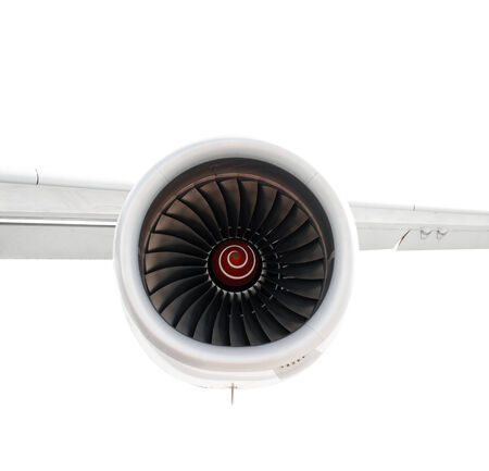 Aeroengine and part of wing isolated on white