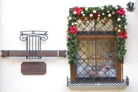 forged window in christmas ornament and spaceの写真素材