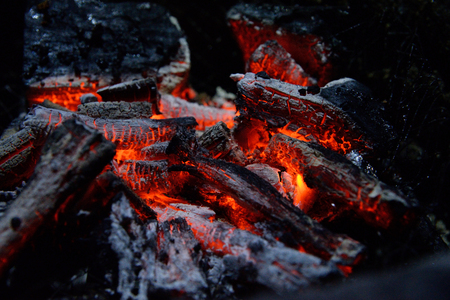 Macro burned charcoal in a BBQの写真素材