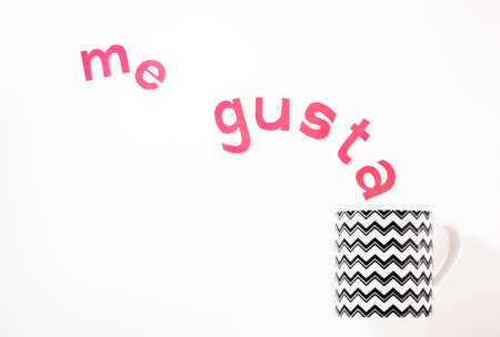 Coffee cup with letters I like coffee I like tea Tea cup from which letters that say 'I like' come...