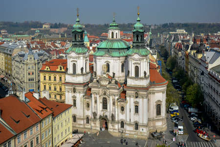 Old town Prague city center. St. Nicholas Church. View from Old Town towerのeditorial素材