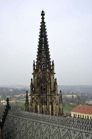 Prague old town view, Saint Vitus Cathedral. Roof spiresのeditorial素材