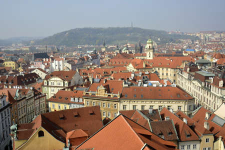 Old town Prague city center. View from Old Town tower, Prague Astronomical Clockのeditorial素材