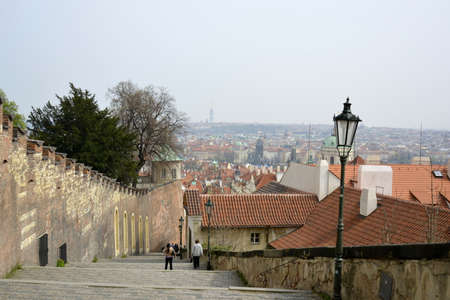 narrow passage with a traffic light, Pragueのeditorial素材