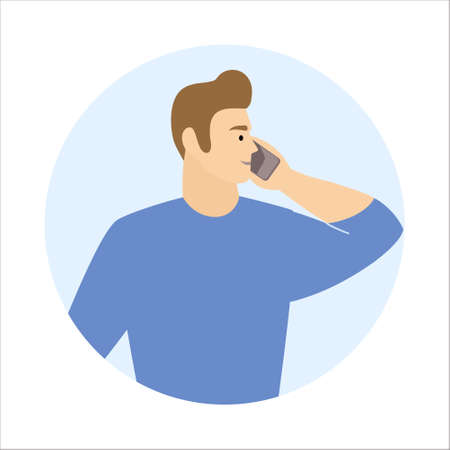 Caucasian man call mobile phone working as helpdesk or user support operatorのイラスト素材