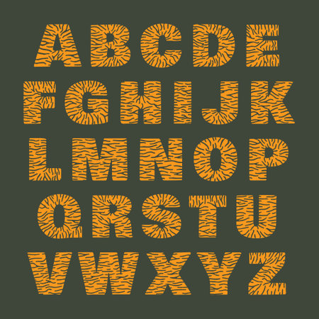 Tiger alphabet of bold orange letters with transparent stripesのイラスト素材