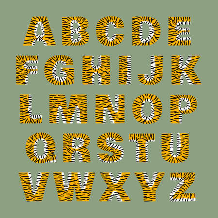 Tiger alphabet of bold letters white and orange with black stripesのイラスト素材