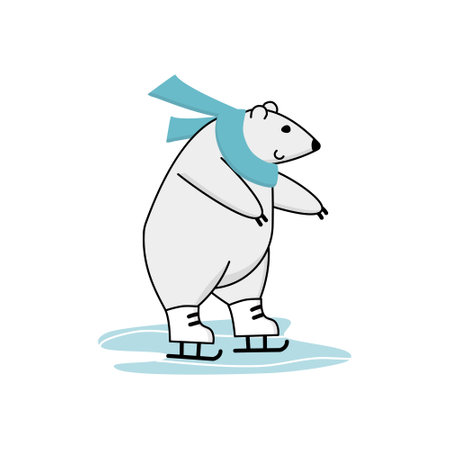 Polar bear ice skating training. Funny cartoon winter sport mascotのイラスト素材
