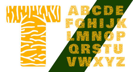 Tiger alphabet of bold orange letters with transparent stripesのイラスト素材